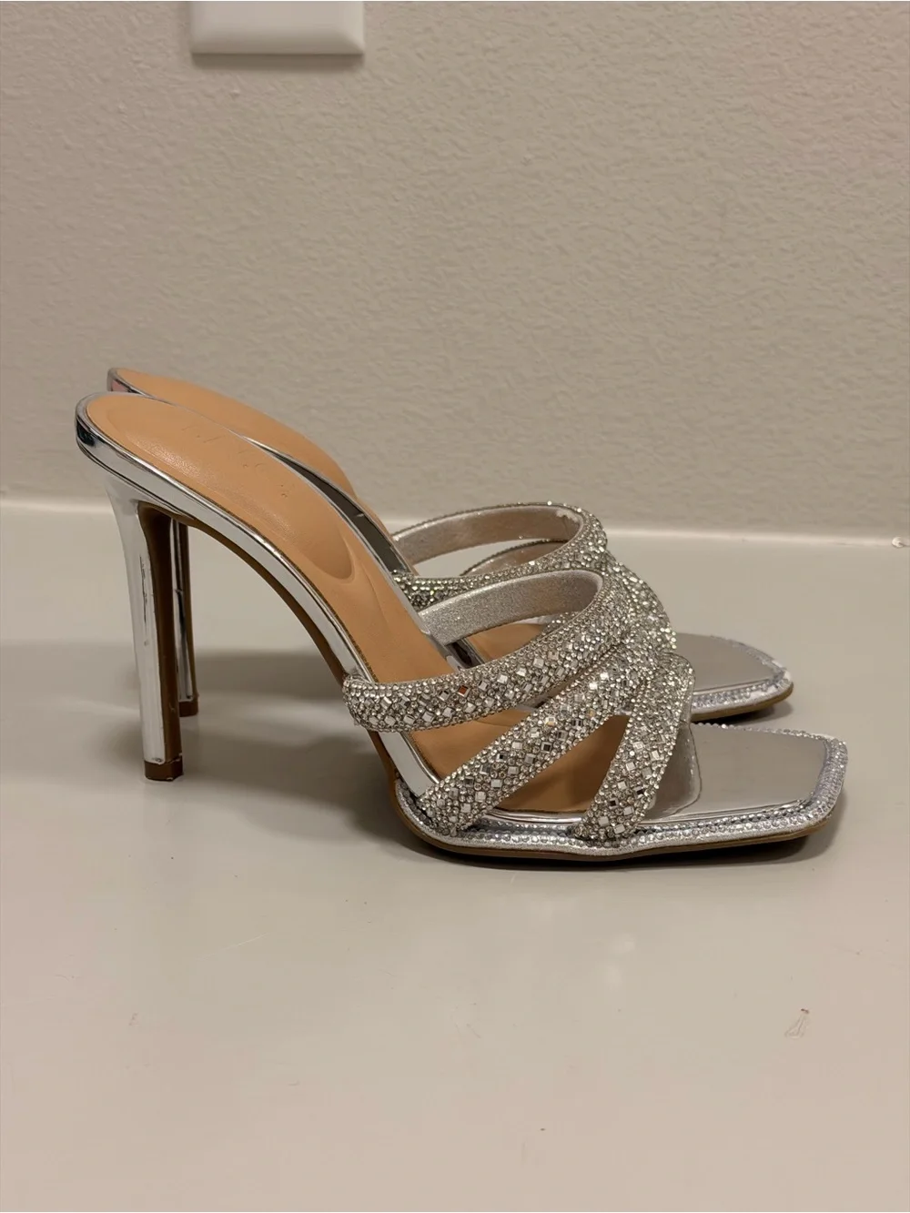 INC International Concepts Silver Crystal Multi-Strap Slide Heels